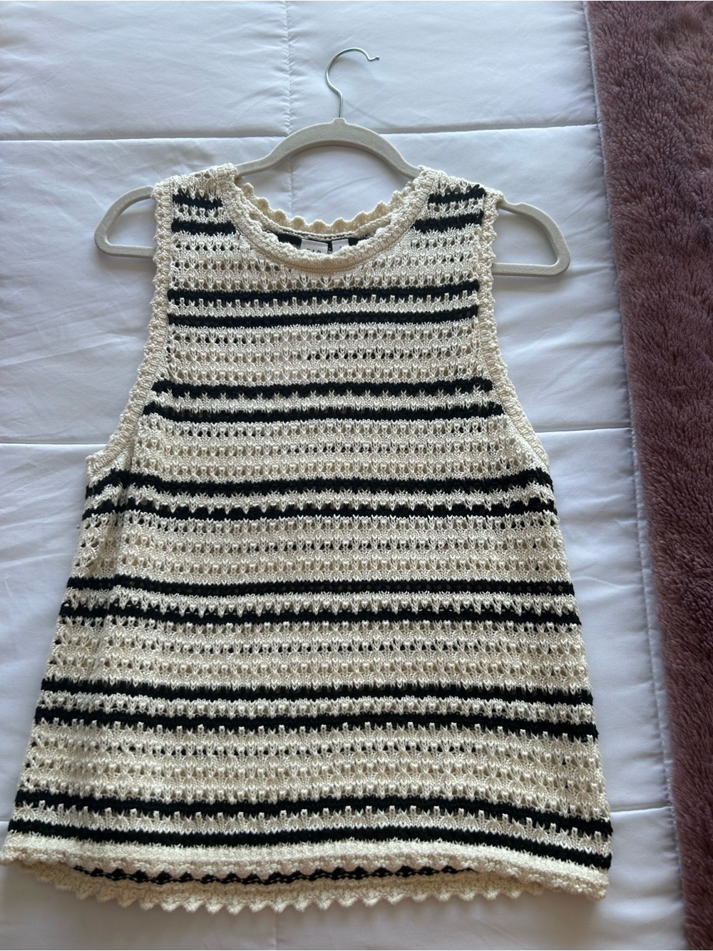 GAP Cream and Black Striped Crochet Tank Top